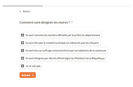 Test examen civique - Interface du QCM interactif Parlez-vous French